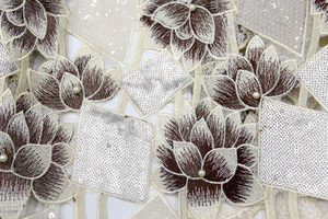 奢华手工欧根纱序列蕾丝非洲晚礼服蕾丝面料批发 - Product Image 4