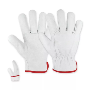 Guante de trabajo conductor banda elástica logotipo personalizado abierto lado cálido invierno alta calidad cuero de cabra blanco - Product Image 2