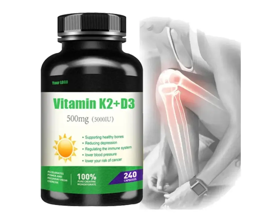 OEM/ODM स्वास्थ्य अनुपूरक विटामिन K2 Mk7 सॉफ़्टजेल शाकाहारी कच्चा माल 5000iu विटामिन D3 K2 कैप्सूल