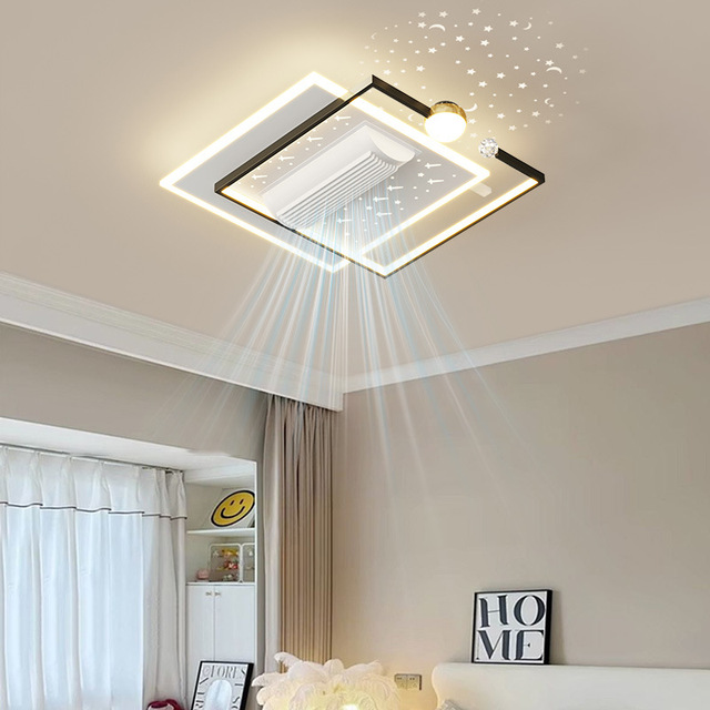 Modern Designer Iron LED DC Bladeless Ceiling Fan with Light and Remote for Hotel Bedroom Decor Project Installation