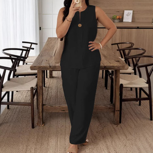 Ensemble décontracté en coton et lin pour femmes, haut ample blanc, pantalon large, tailles S M L XL 2XL 3XL, Europe, Amérique, Asie du Sud-Est - Product Image 2