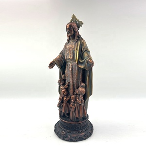 Statues religieuses en polyrésine finition bronze de Jésus avec figurine d'enfants, bénissant les petits. - Product Image 2
