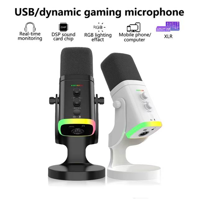 RGB-800 Lightweight Dynamic Gaming Microphone with RGB Lighting Type-C XLR Connectors for Professional Audio Studio Recording