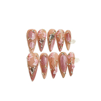 Faux Ongles Press-On Faits Main en Gros, Motif Fleur 3D, Nœud et Strass, Style Stiletto Français, Luxe, Réutilisables, Personnalisables pour Nail Art