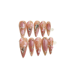 Faux <span class=keywords><strong>Ongles</strong></span> Press-On Faits Main en Gros, Motif <span class=keywords><strong>Fleur</strong></span> 3D, Nœud et Strass, Style Stiletto Français, Luxe, Réutilisables, Personnalisables pour Nail Art - Product Image 2