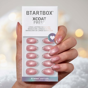 Uñas postizas de gel suave con purpurina navideña, estilo almendra, efecto ojo de gato rosa, punta francesa, para venta al por mayor - Product Image 1
