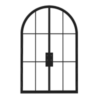 Puertas de Patio Modernas de Hierro Forjado con Vidrio Exterior Negro, Aislamiento Térmico y Diseño de Arco Superior, Puertas de Acero y Vidrio