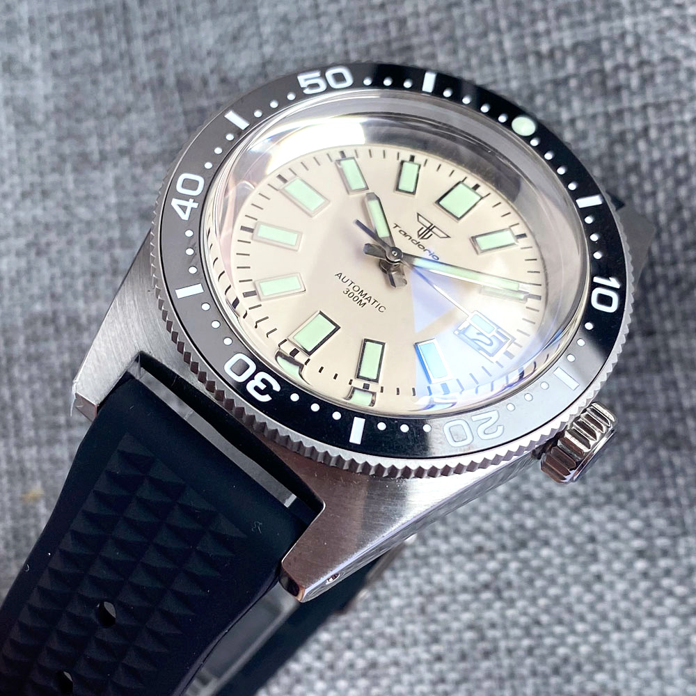 Tandorio Cream White 62MAS Diver Mechanical Watch Men AR