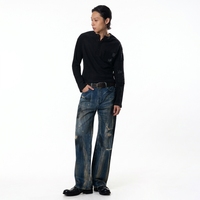 Jean en coton biologique pour homme, coupe droite ample, tricoté, avec rivets, effet délavé, déchiré, délavé à la vent, effet vieilli et déchirures, marque Claw Mark Lightning