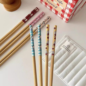 Palillos de bambú con diseño de dibujos animados, forma redonda, vajilla de uso diario, utensilios de cocina para adultos, estilo moderno - Product Image 1
