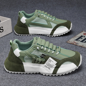 Chaussures de course respirantes en maille pour hommes, couleur vert et blanc, baskets décontractées à lacets avec amorti antidérapant - Product Image 4