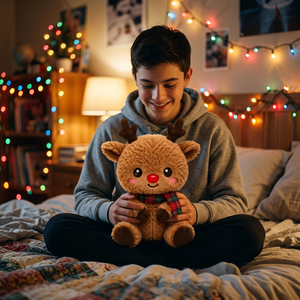 Reno de Peluche Suave y Peludo, <span class=keywords><strong>Rudolph</strong></span>, con <span class=keywords><strong>Nariz</strong></span> <span class=keywords><strong>Roja</strong></span> y Bufanda a Cuadros, para Regalo Navideño - Product Image 2