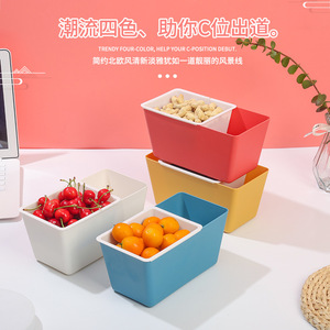 Double Layer Snack Box <b>Plastic</b> Fruit <b>Basket</b> With Drainage For Home Use Candy Nut Storage Container - Product Image 2
