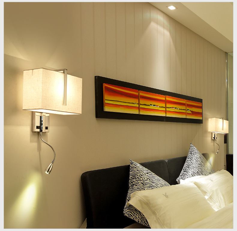 Designer Wall Light Modern Switch Fittings Square Shades Bedside Reading Led Wall Lamp Indoor Hotel Room Wall Mount Light