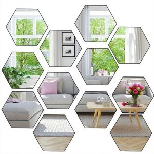 Hexagon <b>Mirror</b> Wall Stickers Acrylic Self Adhesive Mosaic <b>Tiles</b> Sticker Decals Gold for DIY Bedroom Bathroom Home Decor - Product Image 1