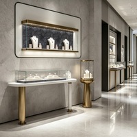 Vitrine murale haut de gamme pour bijoux, ensemble de présentoirs en verre, table console, vitrine sur piédestal rond avec éclairage LED pour bijouterie