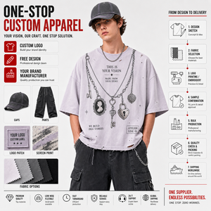 เสื้อยืด 300GSM แบรนด์สั่งทำ ผ้าคอตตอนหนานุ่ม ซักย้อมสีแบบแอซิดวอช ทรงโอเวอร์ไซส์ ครอป ทรงบ็อกซี่ ประดับคริสตัลวิบวับ เสื้อยืดผู้ชาย - Product Image 1