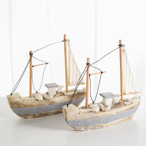 Barco de vela de madera hecho a mano, 22cm, barco de pesca Retro, decoración de estilo mediterráneo para sala de estar, adorno de escritorio, 2 uds. - Product Image 1