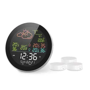 图雅Wifi气象站数字闹钟墙壁室内室外温湿度传感器预报空气压力表