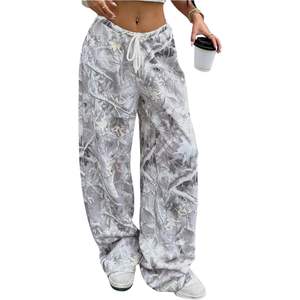 Pantalones Deportivos Anchos con Estampado de Hojas de Arce para Mujer, Tallas Grandes, Cintura Alta, Cordón Ajustable, Elásticos y Transpirables, Estilo Urbano - Product Image 3