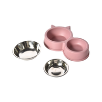 Gamelle portable solide pour animaux de compagnie, détachable, en acier inoxydable 201 et plastique, avec décoration oreilles de chat, double gamelle, accessoires pour chats et chiens