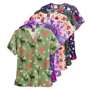 Haut de blouse imprimé respirant à manches courtes de Noë<span class=keywords><strong>l</strong></span> personnalisé de bonne qualité pour femme, ensemble infirmière, uniforme de spa - Product Image 5