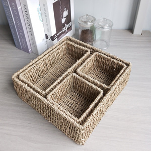 Handmade Japanese Straw <b>Woven</b> Storage <b>Basket</b> Rectangle Multi Compartment Kitchen Seasoning Organizer Storage <b>Baskets</b> RD233085 - Product Image 4