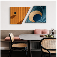 Impression sur toile d'art mural abstrait géométrique orange et turquoise avec options de cadre pour salon, salle à manger, bureau et intérieurs modernes