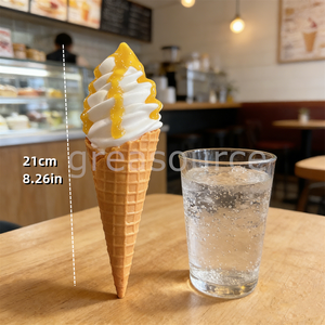 Figurine réaliste de crème glacée molle saveur mangue, modèle vanille, en PU souple écologique, décoration alimentaire factice en plastique en forme de cœur - Product Image 3