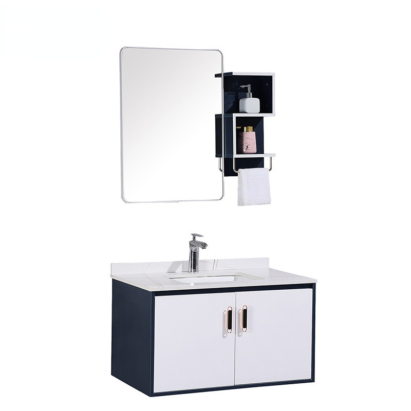 Modern rockboard solid wood bathroom vanity combo ceramic wall mounted wood mirrored cabinet