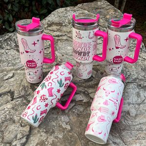 Tasses isothermes en acier inoxydable 40 oz, 9 couleurs, style western, avec imprimé cactus chic du Far West, avec poignée, pour le voyage - Product Image 6