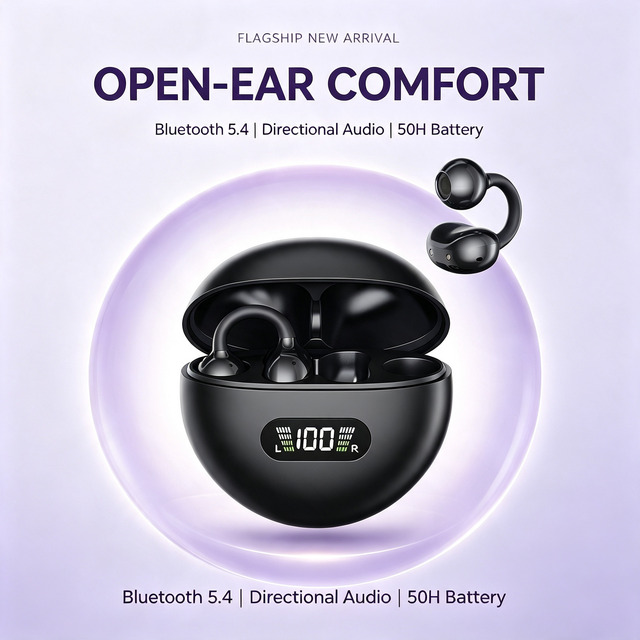 APP Control AI Translator Open Ear Wireless Earphone Earbuds Bt 5.4 with LED Display and IPX4 Waterproof for Sports Running