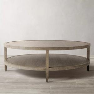 Table basse de salon américaine, table basse ronde en bois recyclé antique avec rangement - Product Image 1