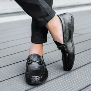 Chaussures <span class=keywords><strong>bateau</strong></span> confortables pour hommes en <span class=keywords><strong>cuir</strong></span> véritable à bout carré, décontractées avec fonction antidérapante pour le printemps, l'été, l'automne et l'hiver - Product Image 6