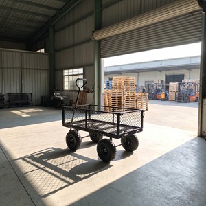 Black Steel Mesh 4-Wheel Utility Cart with D-Handle for Outdoor Use - Product Image 3