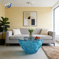 Table basse design moderne et durable pour salon, style européen, haut de gamme, artistique, en résine bleue « Cœur Océan », design personnalisable