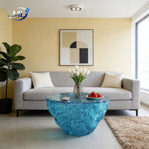 Table basse design moderne et durable pour la maison, la villa, l'hôtel, le salon, table ronde en résine artistique haut de gamme bleue 'Cœur de l'océan' - Product Image 4