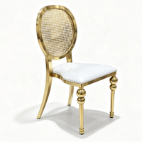 Chaise de mariage de luxe en acier inoxydable doré, dossier rond, chaise de banquet pour hôtel, restaurant