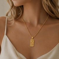 Collier Carte de Tarot en Zircon en Gros, Plaqué Or 18 carats, Chaîne Corde en Acier Inoxydable, Bijoux Tendance