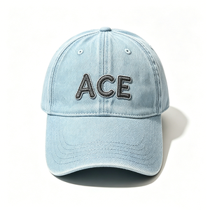 หมวกเบสบอลเดนิมฟอกสีอ่อนปักโลโก้ ACE แบบ OEM ODM สั่งทำได้ หมวกทรงวินเทจแบบไม่แข็ง ทรงแด๊ดแฮท สำหรับผู้หญิงผู้ชาย ขายส่ง พร้อมปักตัวอักษร - Product Image 3