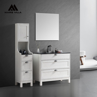 Meuble-lavabo sur pied Mars Villa sur mesure avec armoire latérale et miroir sans cadre