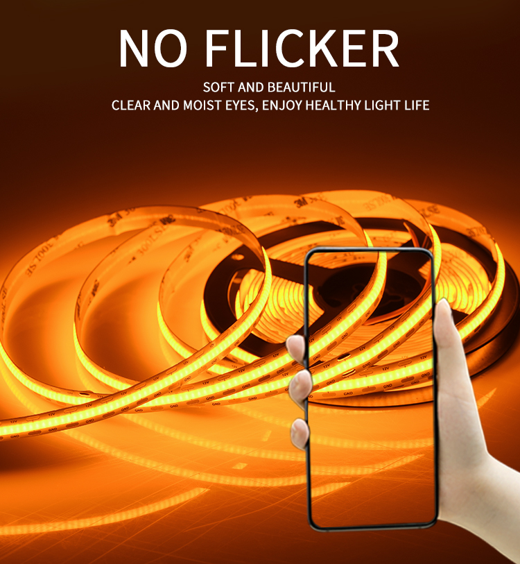 Dv24v 420leds/m 12w/m Orange Cob Led Strip Flexible COB LED Strip Light