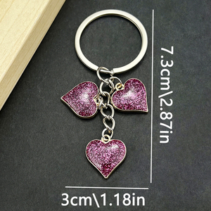 Llavero de Corazón con Diseño de Purpurina y Goteo de Aceite, Regalo Retro para Parejas, San Valentín, Lujoso, con Tres Corazones en 3D - Product Image 5