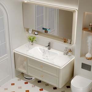 Factory Customized Minimalist Floating LED <b>Bathroom</b> Vanity Set for Home Hotel Apartment, Waterproof & Easy-Clean - Product Image 2