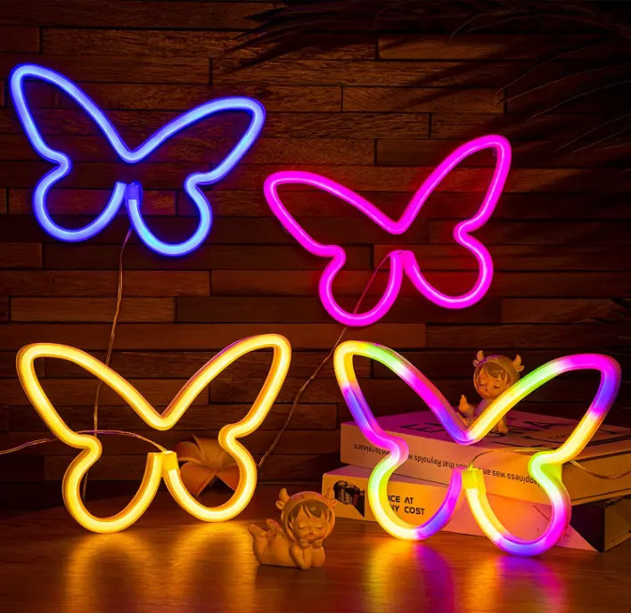 Hot-bán đầy màu sắc bướm neon ánh sáng bảng đứng đèn giáng sinh kỳ nghỉ Neon trang trí ánh sáng
