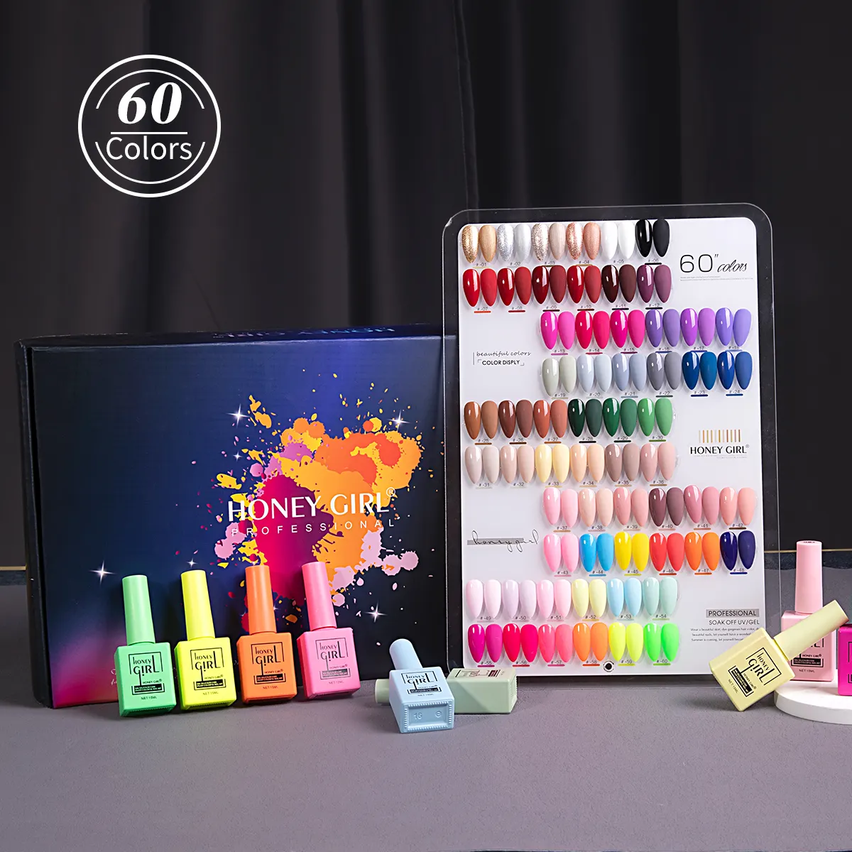 HONEYGIRL Full Complete 60 Nails Gel Colors Set Collection 15 ml HEMA Free Vegan Inodore UV Gel Vernis à Ongles Kit pour la Vente en Gros