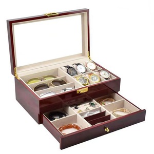 Boîte à montres personnalisée de 20 pièces, finition piano rouge vin polie, avec peinture à grain de bois - Étui de rangement haut de gamme pour montres - Product Image 1