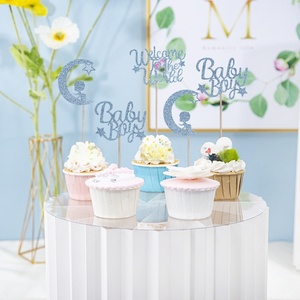 Decorazione della cima della <span class=keywords><strong>torta</strong></span> dell'alzabandiera della <span class=keywords><strong>torta</strong></span> a forma di luna del Cupcake di benvenuto del neonato e della bambina <span class=keywords><strong>per</strong></span> la celebrazione del bambino - Product Image 3