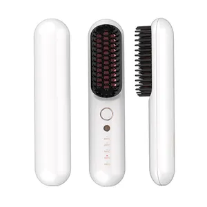 Portable wireless hot iron comb keratin hair straightening brush electric ionic hair beard straightener for men and women