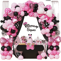 Nouveau kit d'arche de ballons Mickey Mouse rose avec nœud, décoration de fête d'anniversaire pour fille
